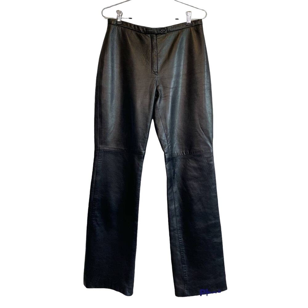 New Frontier Black 100% Leather Pant Women Sz 6 High Rise Lined Moto Cowgirl